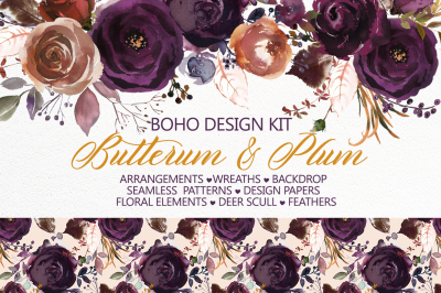 Butterum &amp; Plum Boho Watercolor Florals PNG