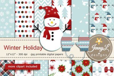 Winter Snow Digital Papers & Clipart