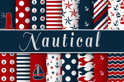 Red and Navy Nautical Designs Digital Paper