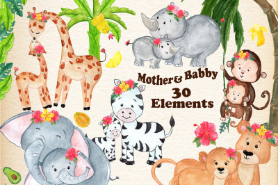 Mother and baby animals clipart