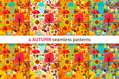 Autumn Flat Seamless Patterns