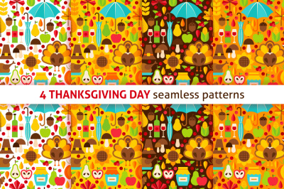 Thanksgiving Flat Seamless Patterns