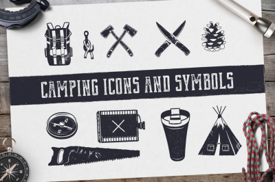 Camping Retro Icons / Hiking Badge Symbols