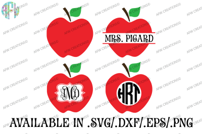 Split & Monogram Apples - SVG, DXF, EPS Cut Files