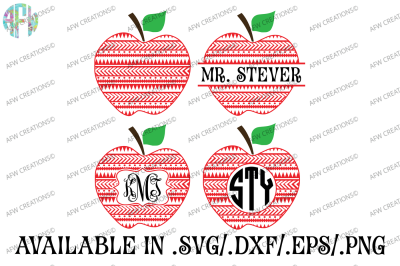 Aztec Split & Monogram Apples - SVG, DXF, EPS Cut Files