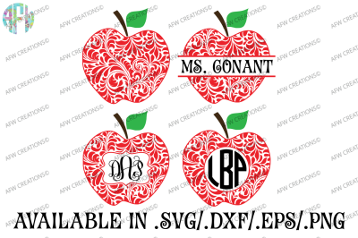 Floral Split & Monogram Apples - SVG, DXF, EPS Cut Files