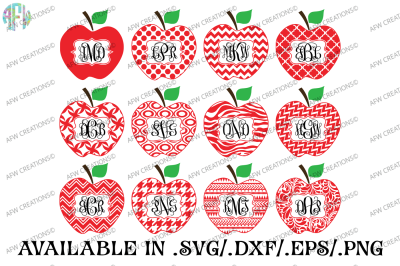 Square Monogram Pattern Apples - SVG, DXF, EPS Cut Files
