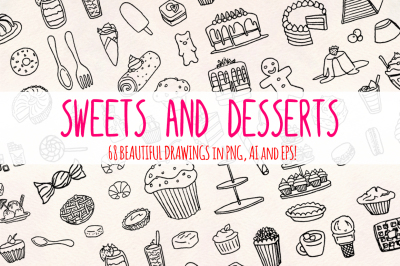 68 Sweets Desserts Graphic Sketches