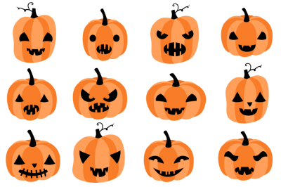 Cute Halloween pumpkins clipart, Spooky pumpkin faces clip art