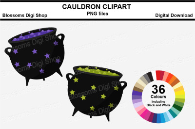 Cauldron Sticker Clipart, 36 multi colours PNG files