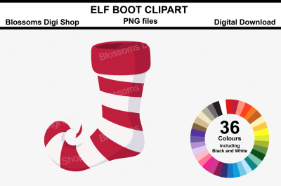 Elf Boot Clipart, 36 multi colours PNG files
