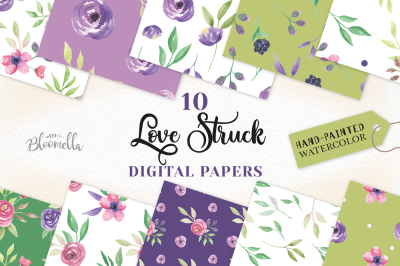 Watercolour Floral Digital Papers Love Struck Pretty Flower Seamless Patterns