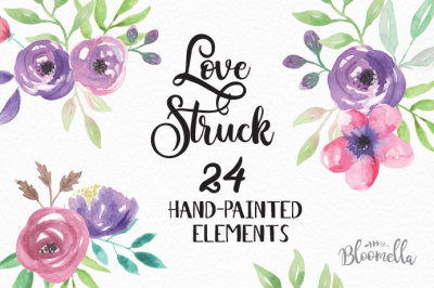 24 Love Struck Watercolour Clipart Elements Spring Summer Wedding