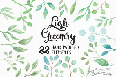 Lush Greenery 22 Elements Hand Painted Watercolour Leaf Packages
