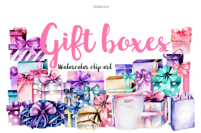 Gift boxes Watercolor clipart