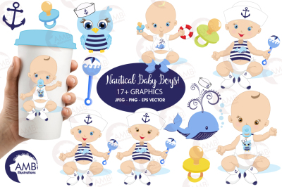 Nautical baby boy clipart, graphics, illustrations AMB-912