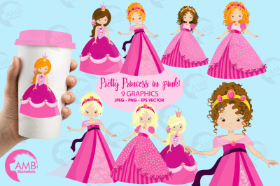 Princesses in pink clipart, graphics, illustrations AMB-993