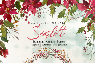 Scarlett Christmas Watercolor Poinsettia Design Kit