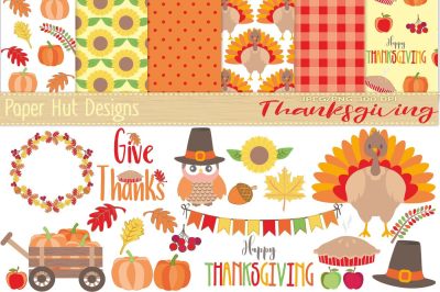Thanksgiving Clipart and Digital Paper Set
