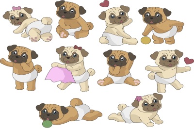 Cutie pugs illustration Vector Pack