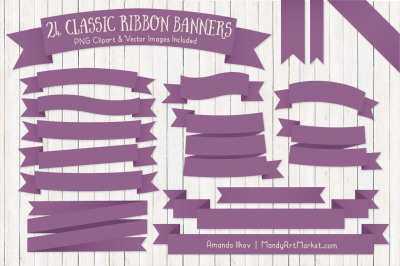 Classic Ribbon Banner Clipart in Amethyst