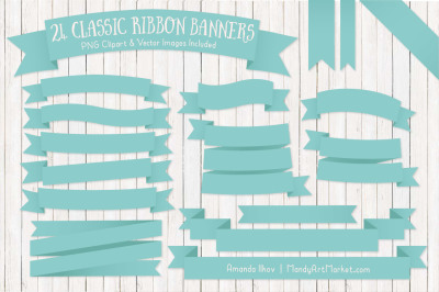 Classic Ribbon Banner Clipart in Aqua