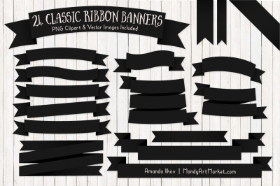 Classic Ribbon Banner Clipart in Black
