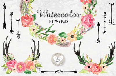 Watercolor tribal flower pack