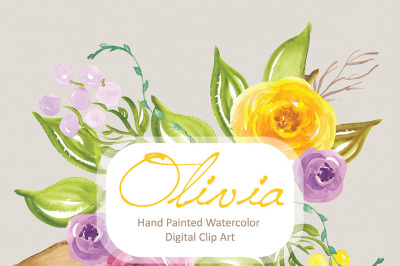 Watercolor flower clipart, watercolor flower, color Floral Clipart, Leaf clipart, Wedding Clip Art, wedding invitation