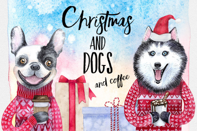CHRISTMAS AND DOGS watercolor set