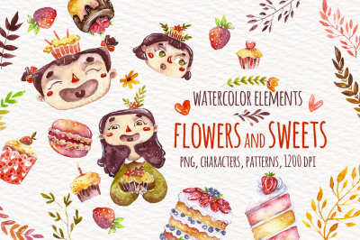 Watercolor sweets and flowers