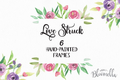 Love Struck Hand Painted Purple Pink Flower Watercolor Frames 