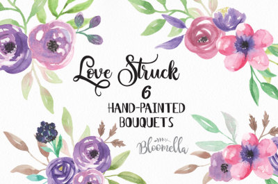 Love Struck Watercolour 6 x Bouquets Hand Painted Flower Set 