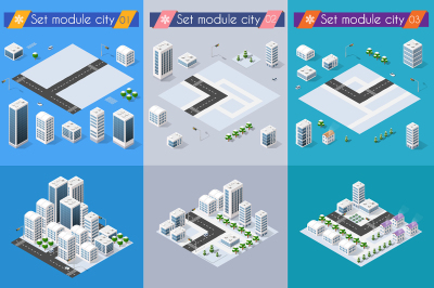 Set vector 3d cityscape 