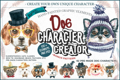 Watercolor dog illustration. Animal clip art, dog character creator, d