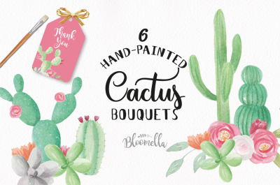 Cactus Hand Painted Watercolor Bouquets and Arrangements Succulents Flower Clipart