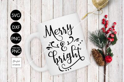 Merry and Bright Christmas Holiday SVG Cut File, DXF File, SVG File for Cricut