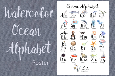 Watercolor Ocean Alphabet Poster