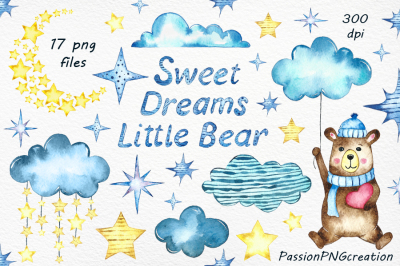 Watercolor Sweet Dreams Little Bear clipart
