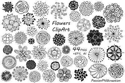 44 Hand Drawn Flowers clipart