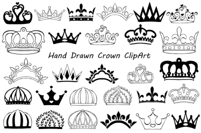 Doodle Crown Clipart, Hand drawn Crown Clip Art, Crown Silhouette