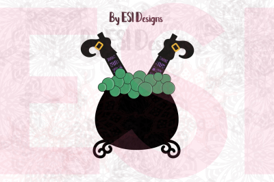 Witch in Cauldron - EPS, PNG, DXF, SVG