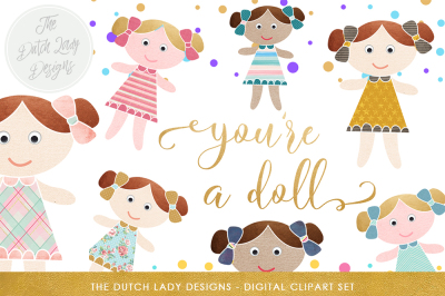 Cute Doll &amp; Birthday Clipart Set
