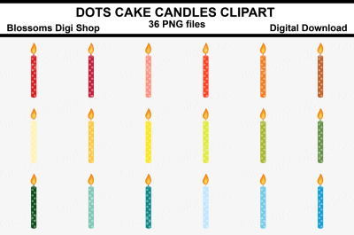 Polka Dot Cake Candle Clipart, 36 multi colours PNG files