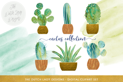 Watercolor Cactus &amp; Succulent Clipart Set