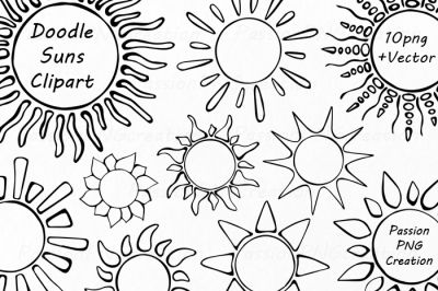 Doodle Suns Clipart, Digital sun clipart