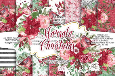Marsala Christmas digital paper pack