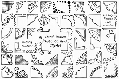 Hand Drawn Photo Corners Clipart, Doodle corners clip art