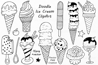 Doodle Ice Cream ClipArt, Digital Ice Cream, Hand drawn Ice Cream