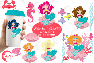 Mermaid Princess clipart, graphics, illustrations AMB-818